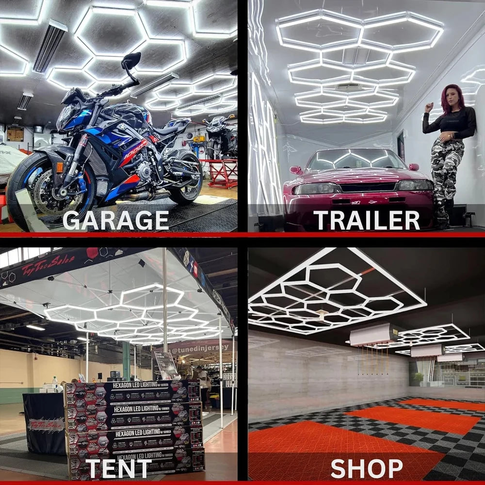 Honeycomb Hex Light Hexagon LED Lighting for Garage Workshop Car Wash Beauty Station Office Shipped from US