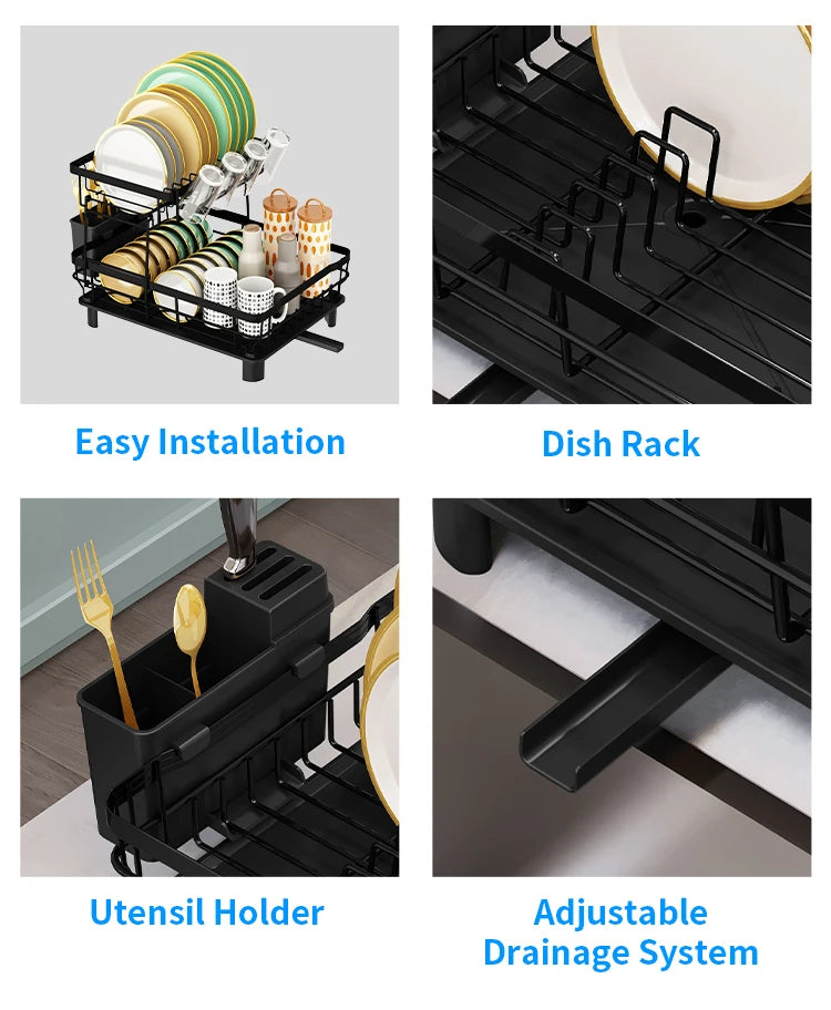 Dish Drying Rack 2 Tier Stainless Steel Dish Racks for Kitchen Counter Large Capacity with Removable Utensil Holder