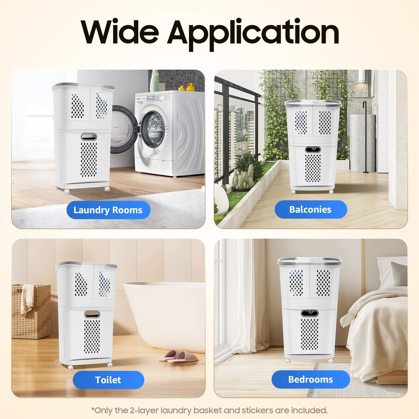 Movable Household Laundry Basket Two Tier Laundry Hamper Basket Sorter with Wheels and Handle Large Hand Held Laundry Basket Storage