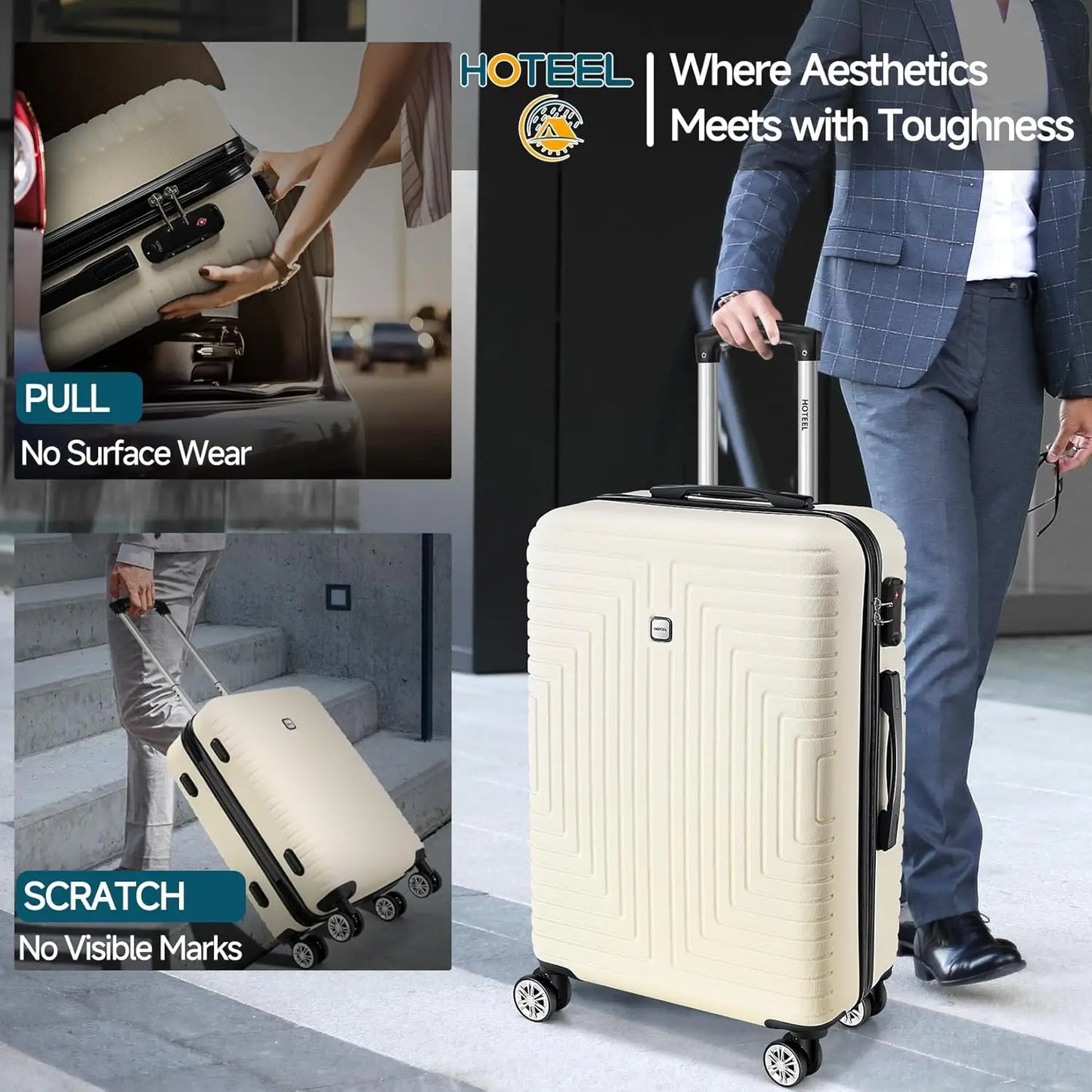 3 Pc Luggage Set Hard Shell Suitcases With Wheel TSA Approved Lock Carry On Bag