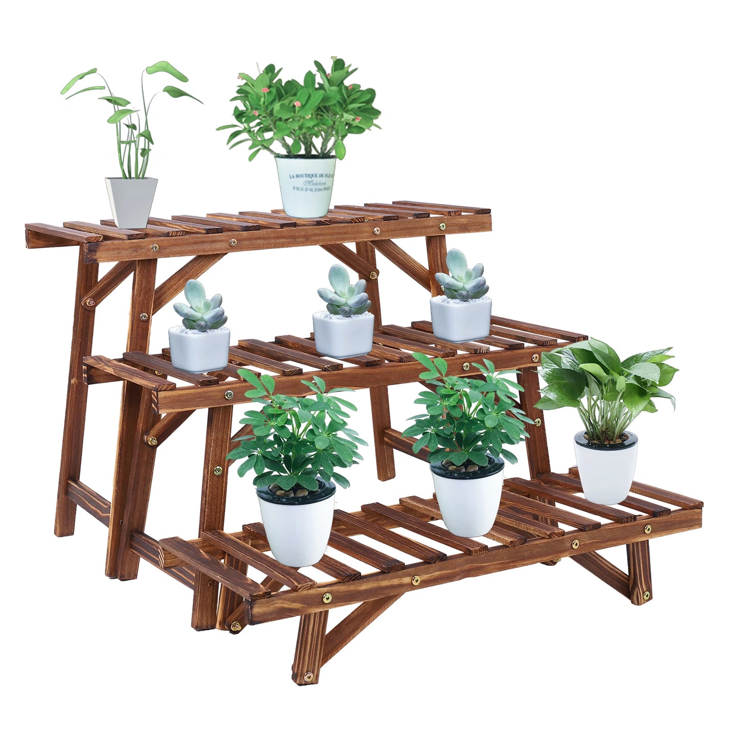 3 Tier Freestanding Ladder Shelf Wood Plant Stand Indoor Outdoor Display Rack Flower Pot Holder Planter Organizer