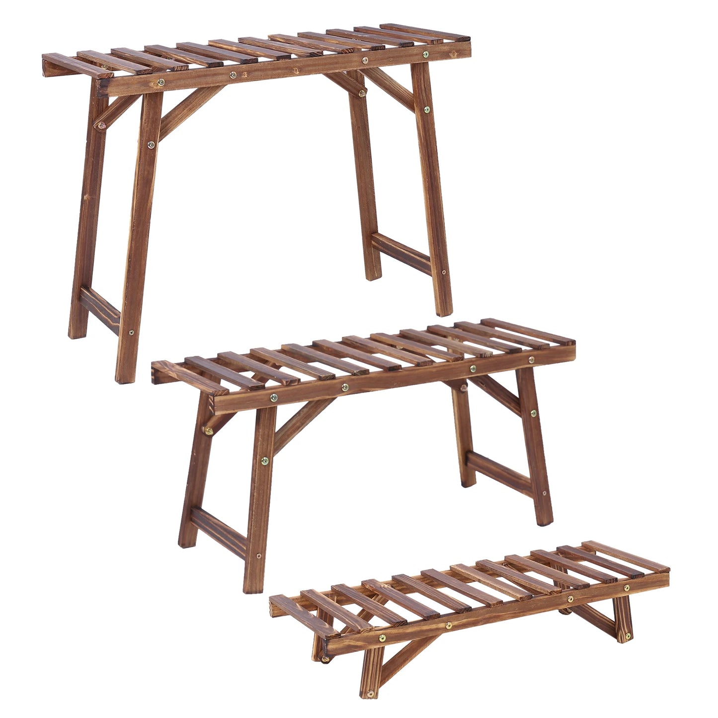 3 Tier Freestanding Ladder Shelf Wood Plant Stand Indoor Outdoor Display Rack Flower Pot Holder Planter Organizer