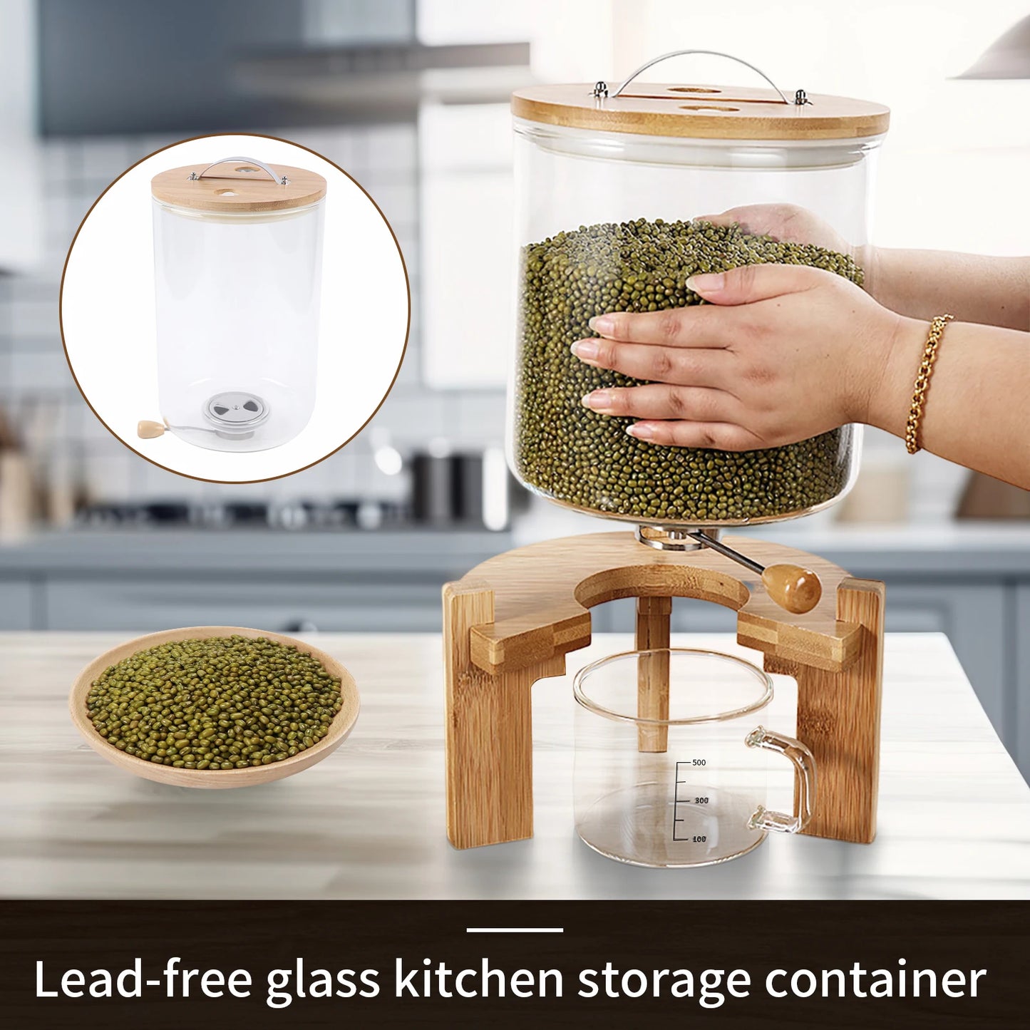 Flour And Cereal Container 5L 7.5L Rice Dispenser Creative Glass Food Storage For Kitchen Organization