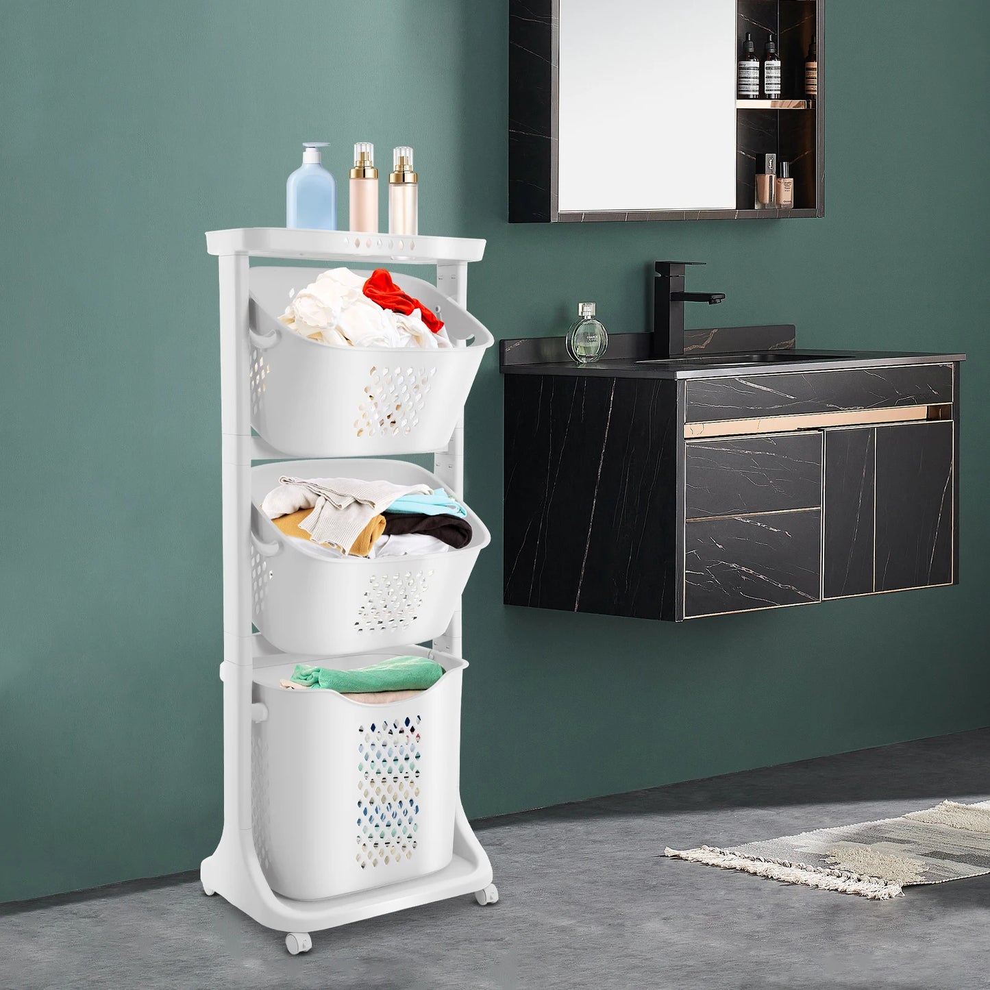 3 Layer Laundry Basket with Wheels 20kg Capacity Multi Functional Storage for Home Organization and Clutter Free Spaces