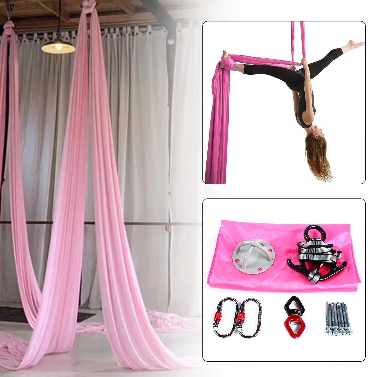 Aerial Silk Yoga Swing Hammock Inversion Anti Gravity Pilates Carabiner Kit