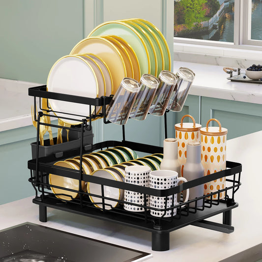 Dish Drying Rack 2 Tier Stainless Steel Dish Racks for Kitchen Counter Large Capacity with Removable Utensil Holder
