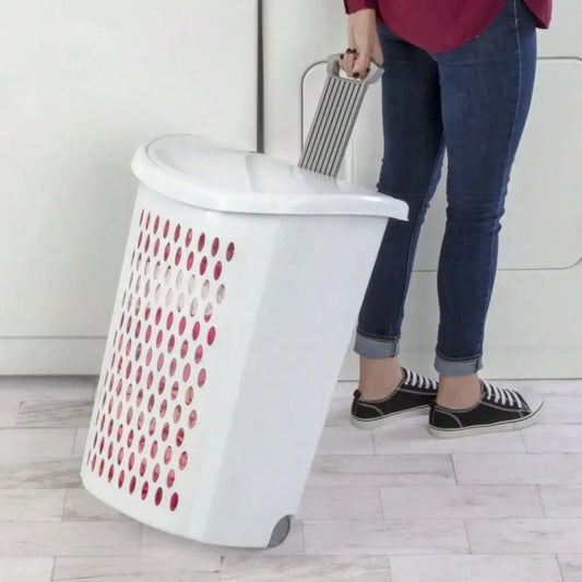 Plastic Wheel Laundry Basket With Flip Design And Wheels For Dirty Clothes Storage And Transport