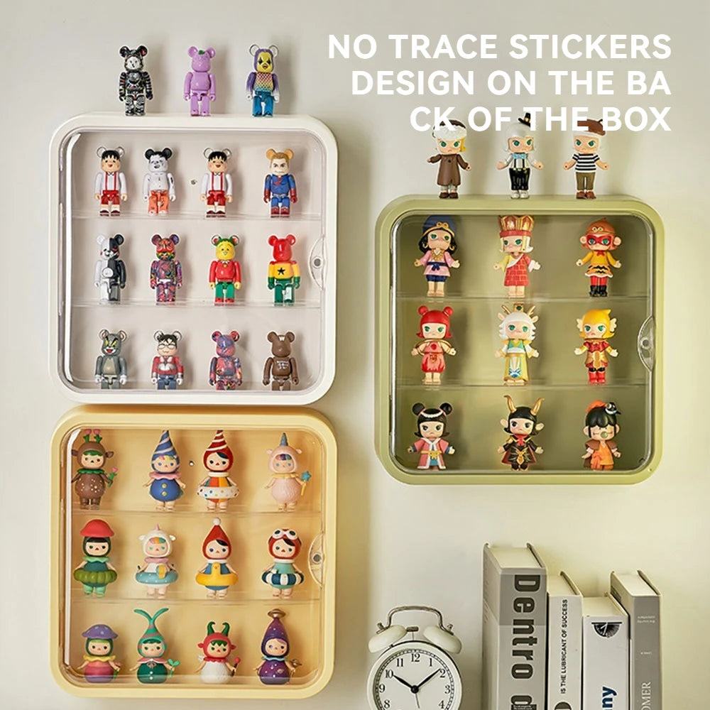 Clear Display Case for Figures Wall Mounted Doll Storage Box 3 Layer Desktop Organizer Cabinet