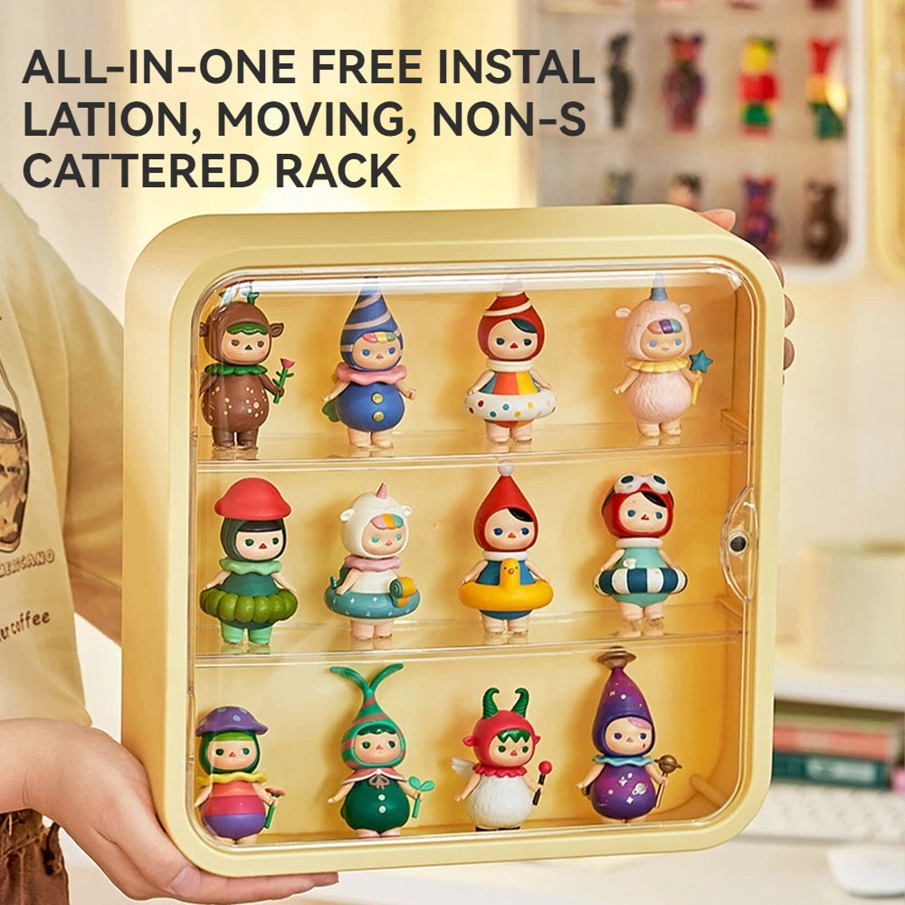 Clear Display Case for Figures Wall Mounted Doll Storage Box 3 Layer Desktop Organizer Cabinet