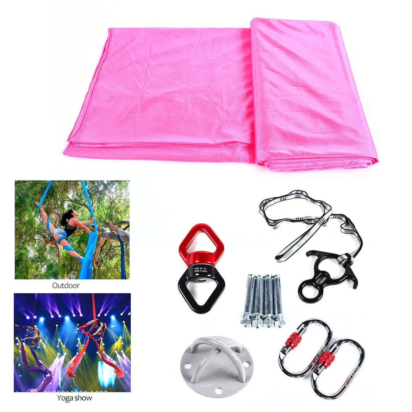 Aerial Silk Yoga Swing Hammock Inversion Anti Gravity Pilates Carabiner Kit