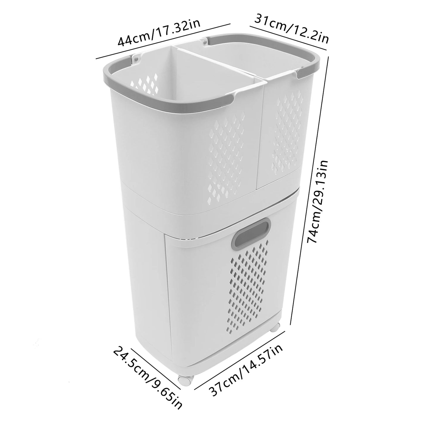 Movable Household Laundry Basket Two Tier Laundry Hamper Basket Sorter with Wheels and Handle Large Hand Held Laundry Basket Storage