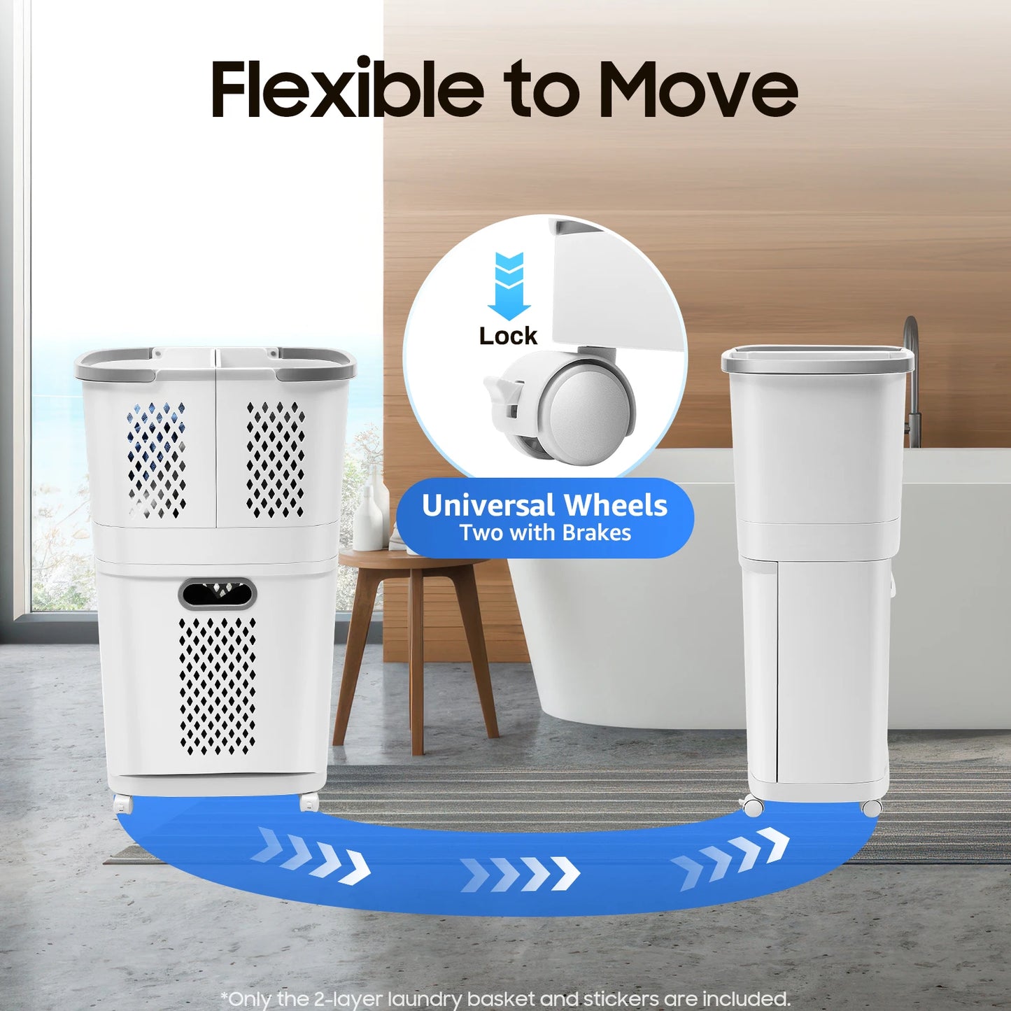 Movable Household Laundry Basket Two Tier Laundry Hamper Basket Sorter with Wheels and Handle Large Hand Held Laundry Basket Storage