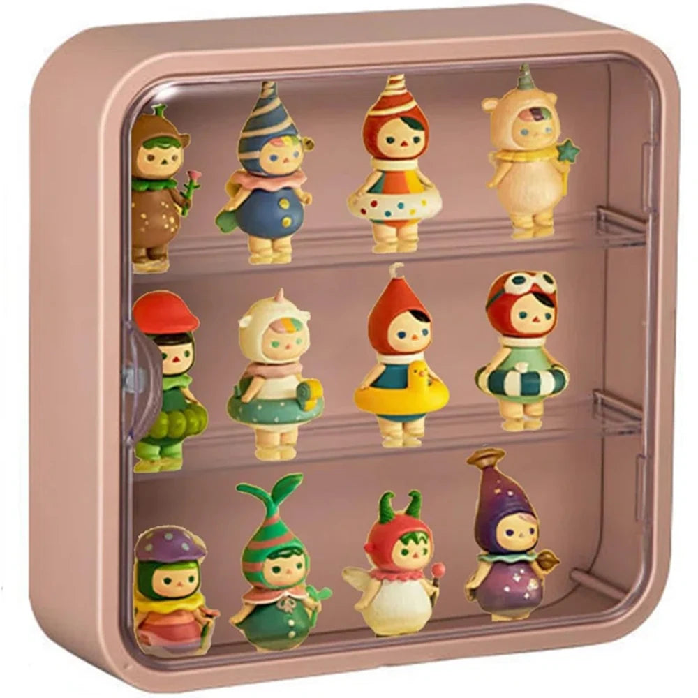 Clear Display Case for Figures Wall Mounted Doll Storage Box 3 Layer Desktop Organizer Cabinet