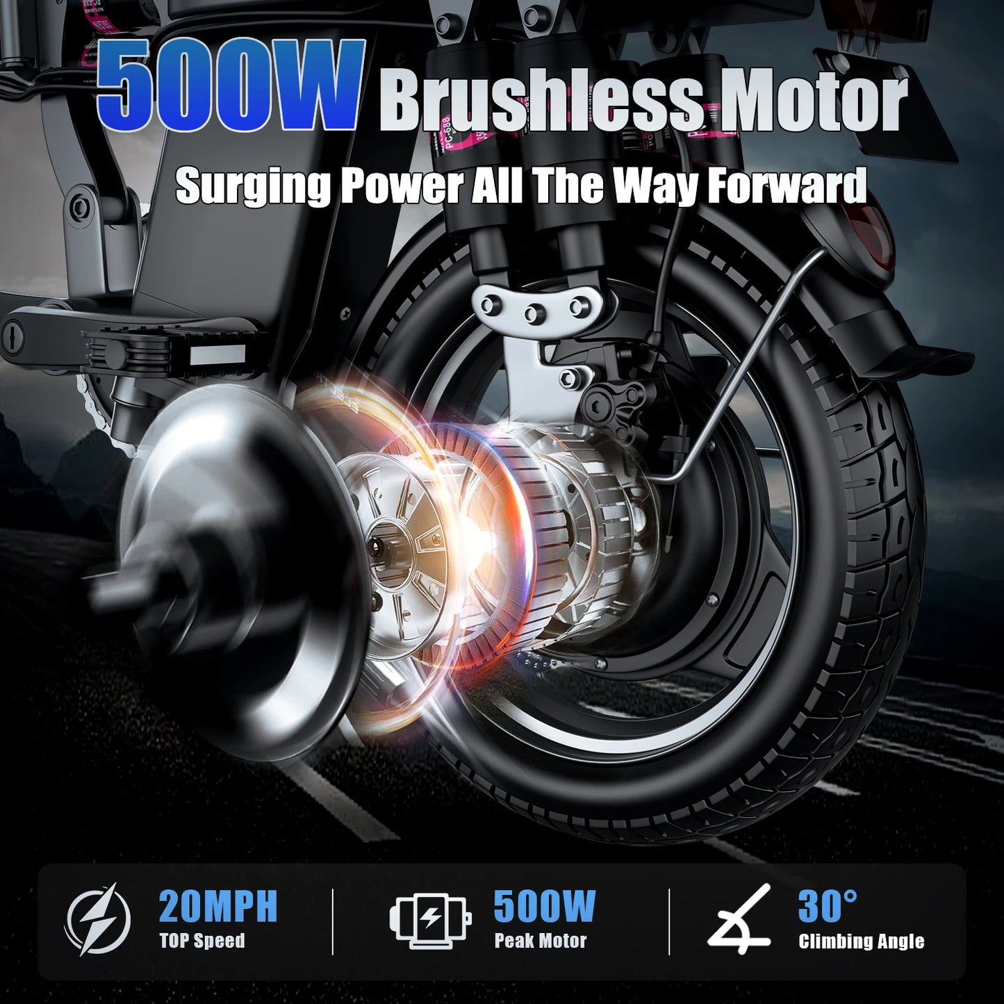 Electric Bike for Adults with 48V 15AH Removable Battery 20MPH 35Miles 500W Brushless Motor Commuting Motorcycle for Women and Men