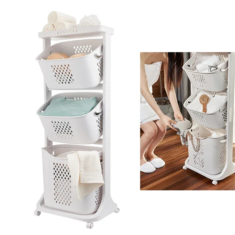 3 Layer Laundry Basket with Wheels 20kg Capacity Multi Functional Storage for Home Organization and Clutter Free Spaces
