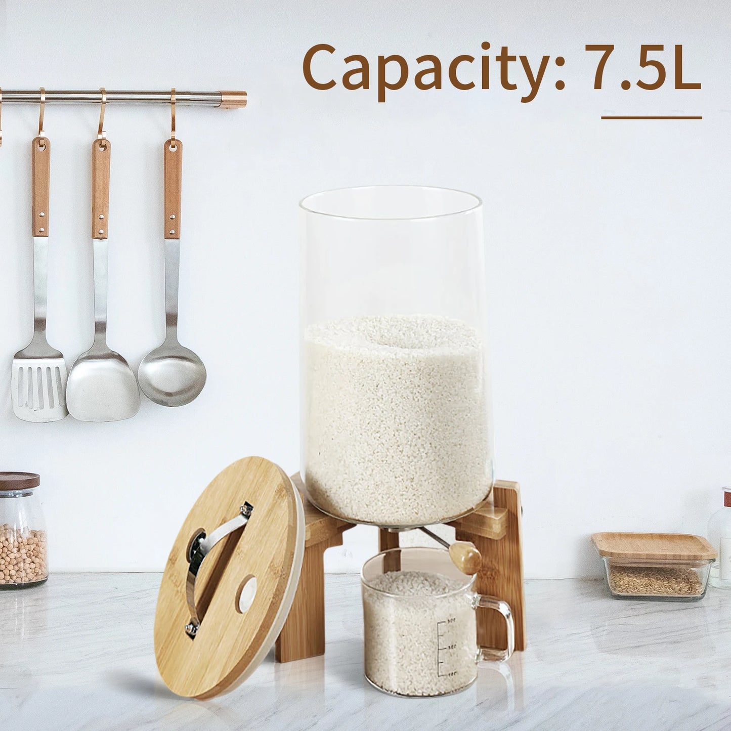 Flour And Cereal Container 5L 7.5L Rice Dispenser Creative Glass Food Storage For Kitchen Organization