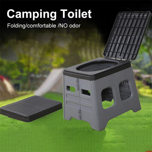 Portable Folding Toilet with Lid Multifunctional Outdoor Camp Toilet for Camping Travel