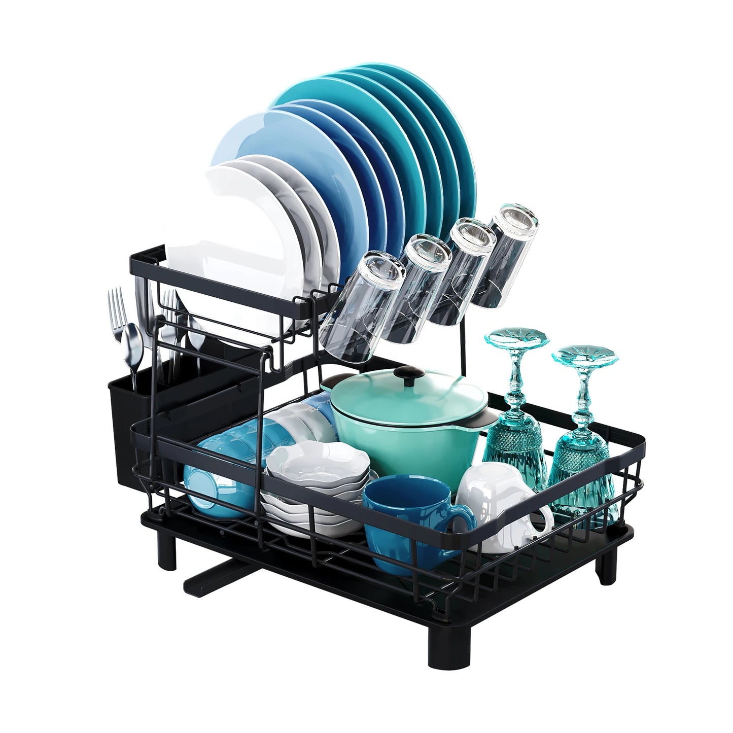 Dish Drying Rack 2 Tier Stainless Steel Dish Racks for Kitchen Counter Large Capacity with Removable Utensil Holder