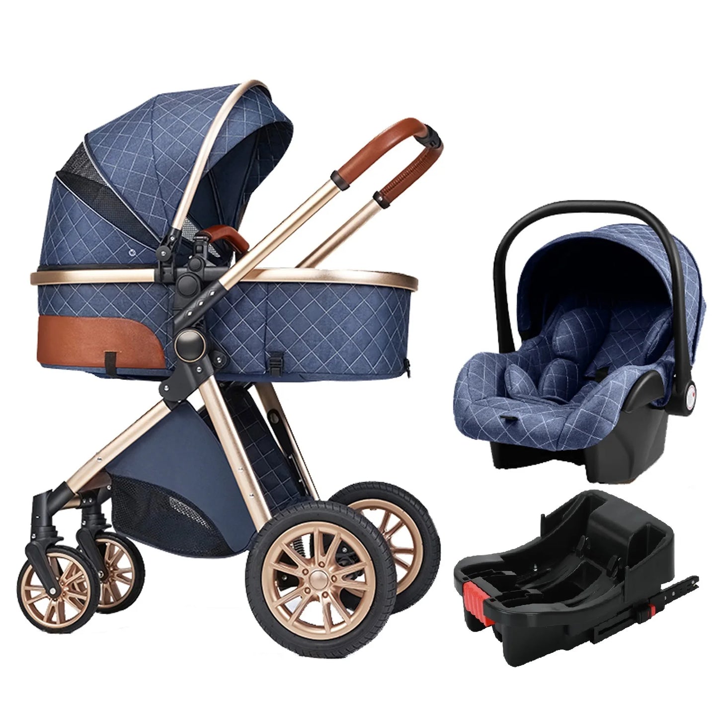 Luxury Portable Travel Pram 3 in 1 Baby Stroller High Landscape Pushchair for Newborn and Toddlers