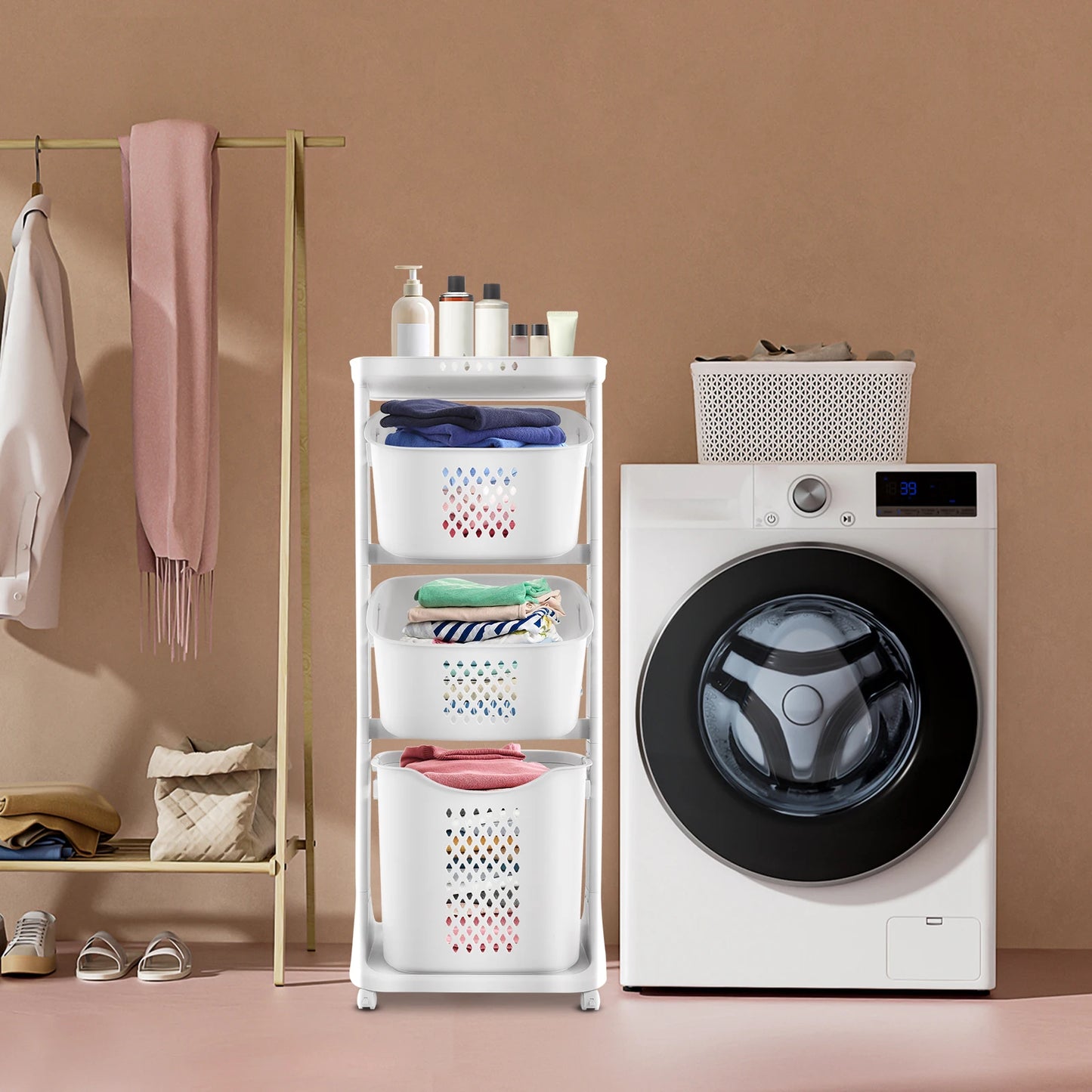 3 Layer Laundry Basket with Wheels 20kg Capacity Multi Functional Storage for Home Organization and Clutter Free Spaces