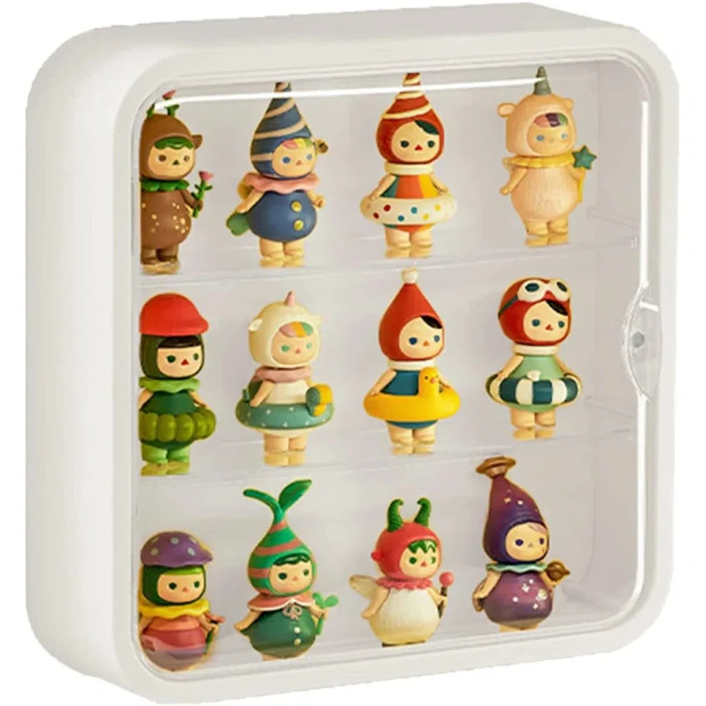 Clear Display Case for Figures Wall Mounted Doll Storage Box 3 Layer Desktop Organizer Cabinet