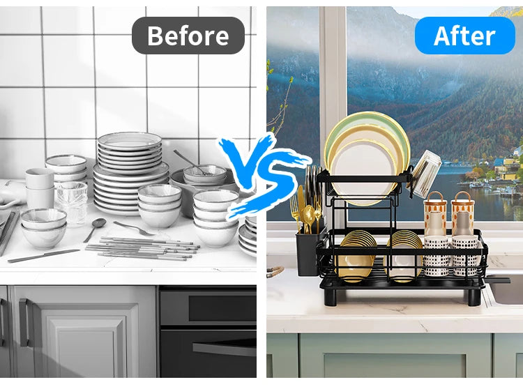 Dish Drying Rack 2 Tier Stainless Steel Dish Racks for Kitchen Counter Large Capacity with Removable Utensil Holder