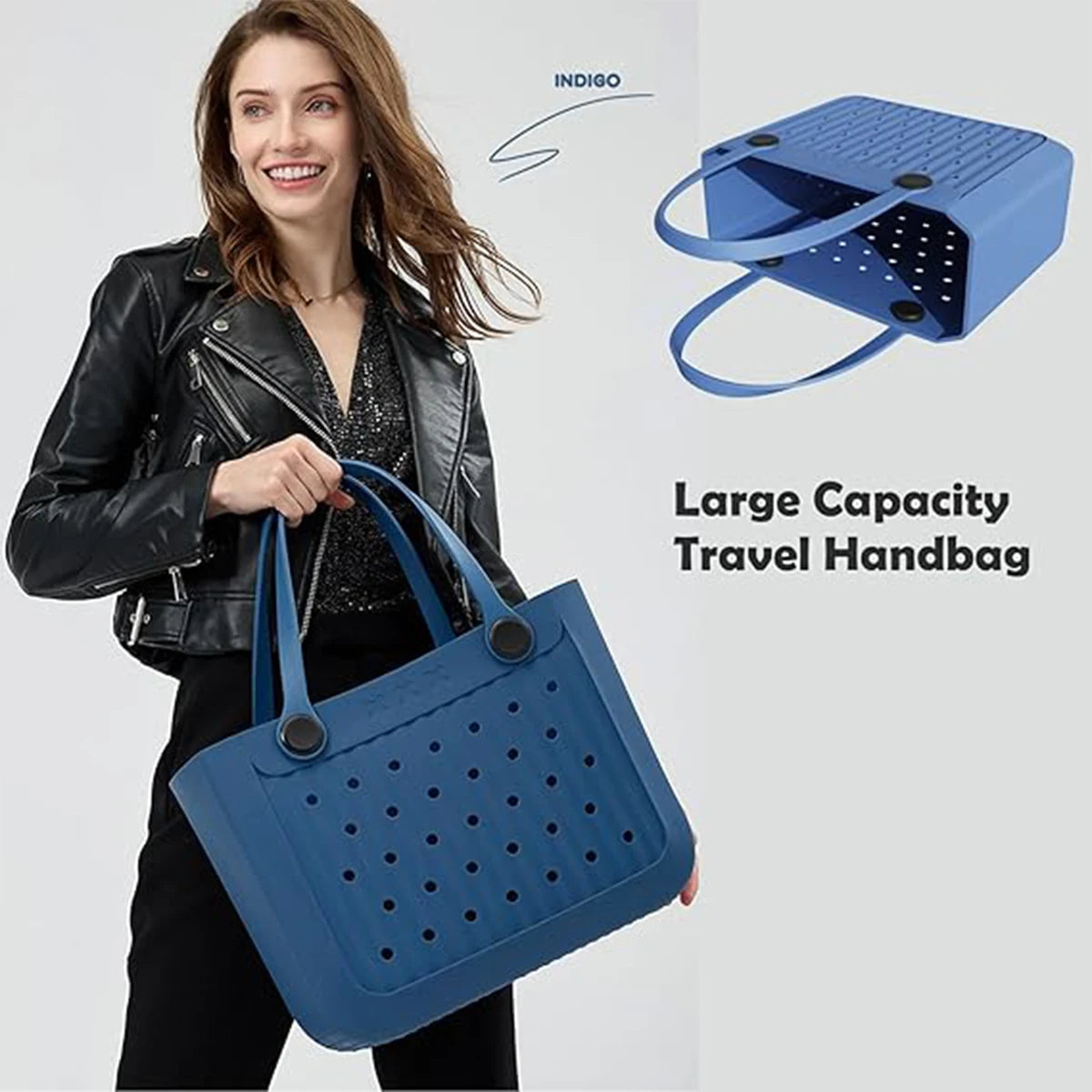 Waterproof EVA Beach Tote Bag Large Washable Rubber Travel Handbag for Sports Outdoor Gift for Women