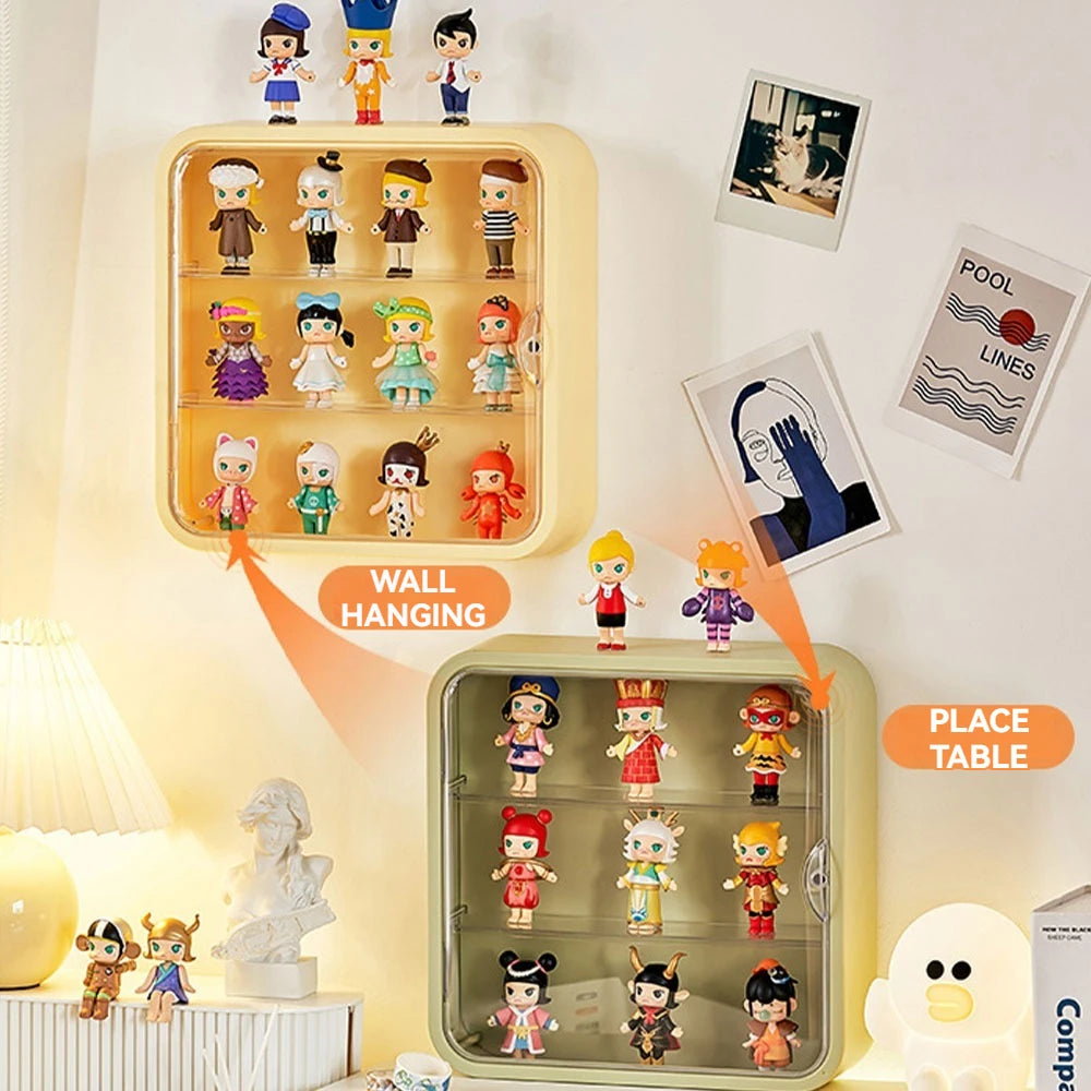 Clear Display Case for Figures Wall Mounted Doll Storage Box 3 Layer Organizer Cabinet