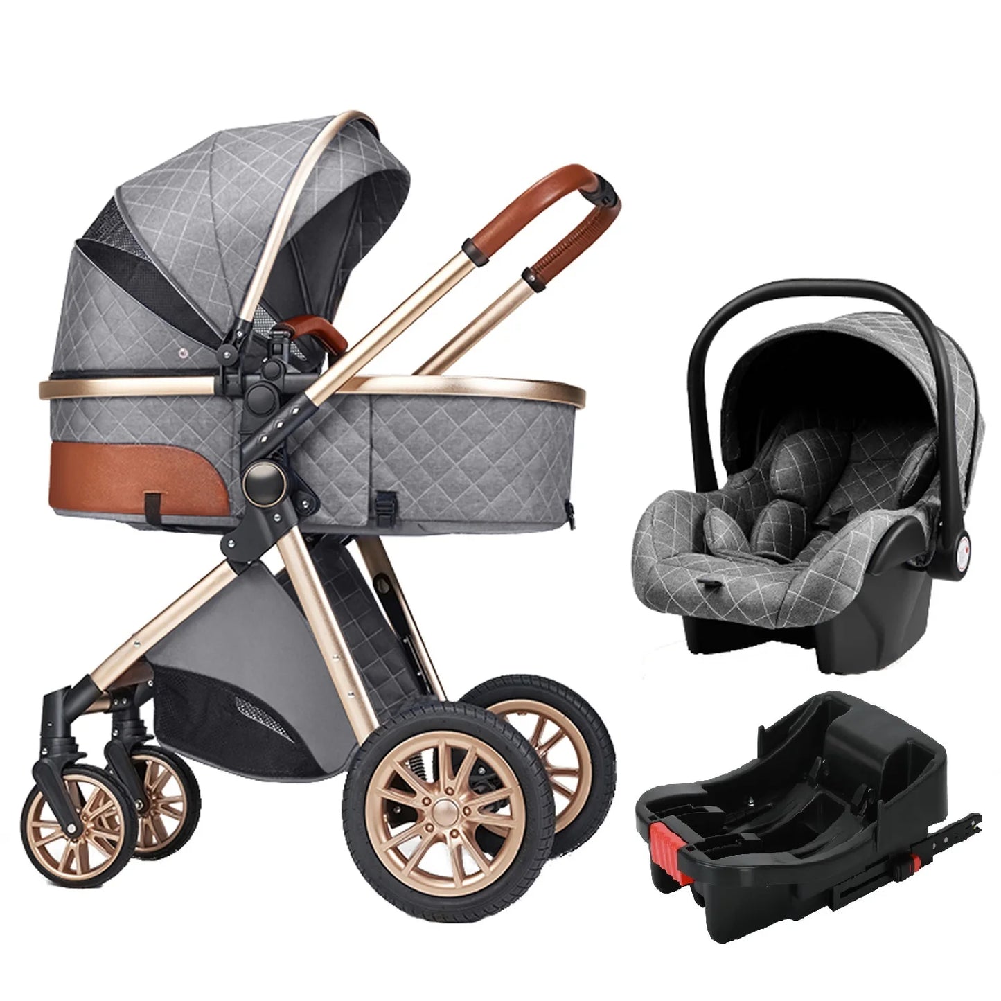 Luxury Portable Travel Pram 3 in 1 Baby Stroller High Landscape Pushchair for Newborns