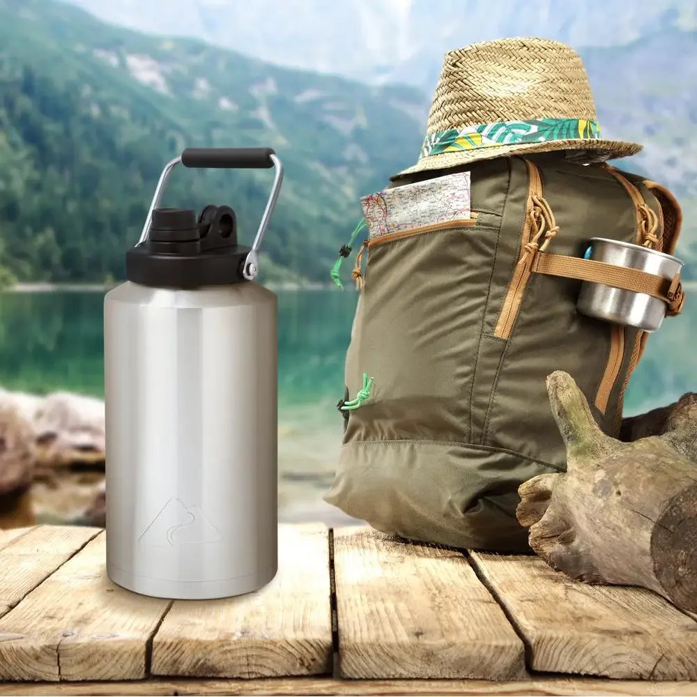 Stainless Steel Water Jug 128 Ounce Insulated BPA Free Lid Outdoor Adventure for Adults and Teens