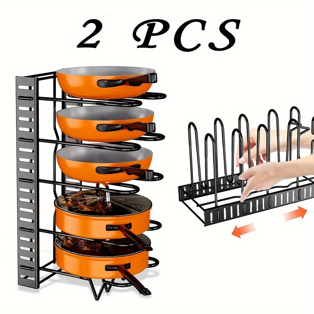 2 Pack Pot Rack Organizers Adjustable Kitchen Organization Storage Rack Pot Lid Holders Pan Rack