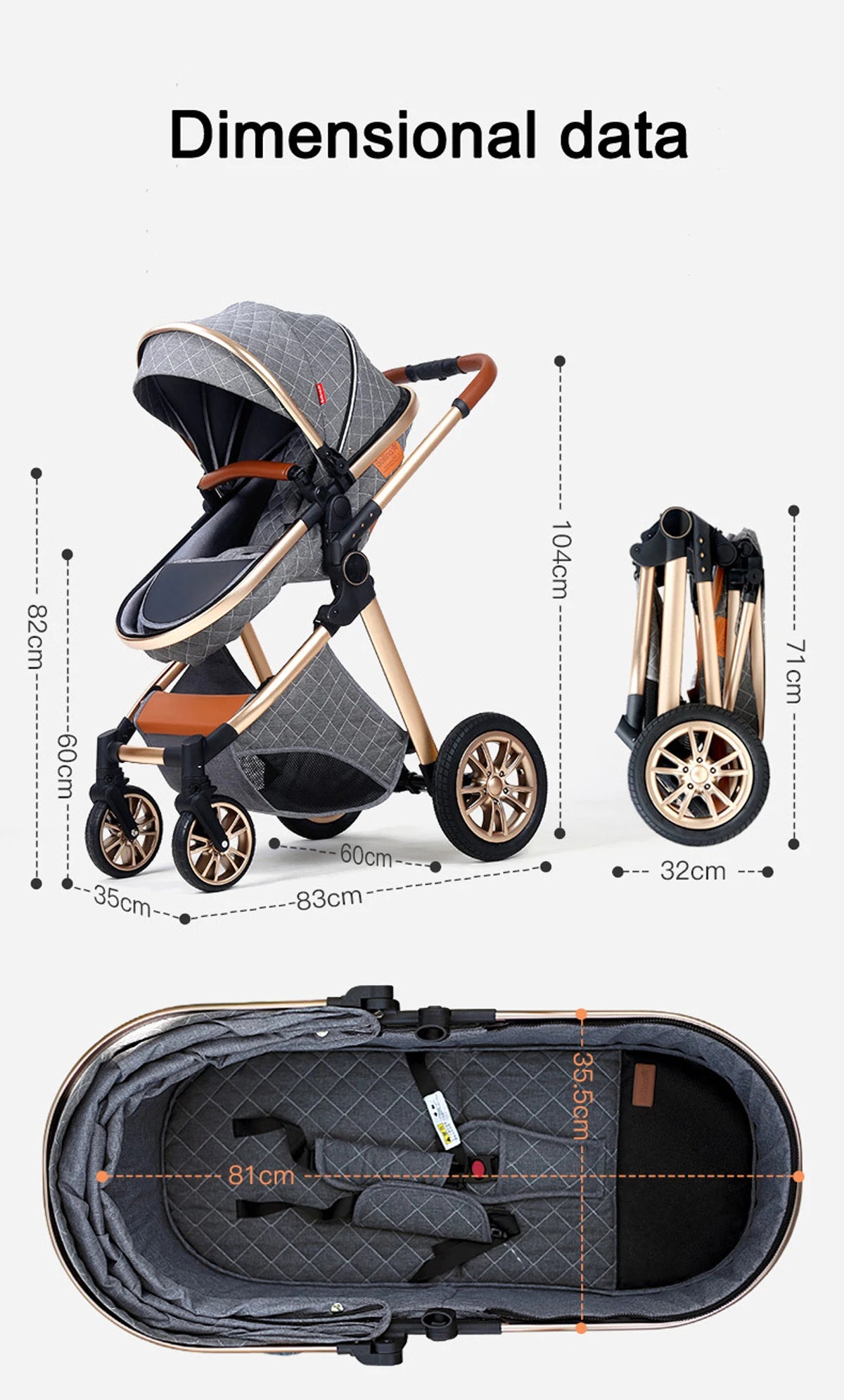 Luxury Portable Travel Pram 3 in 1 Baby Stroller High Landscape Baby Pushchair Newborn Travel Stroller