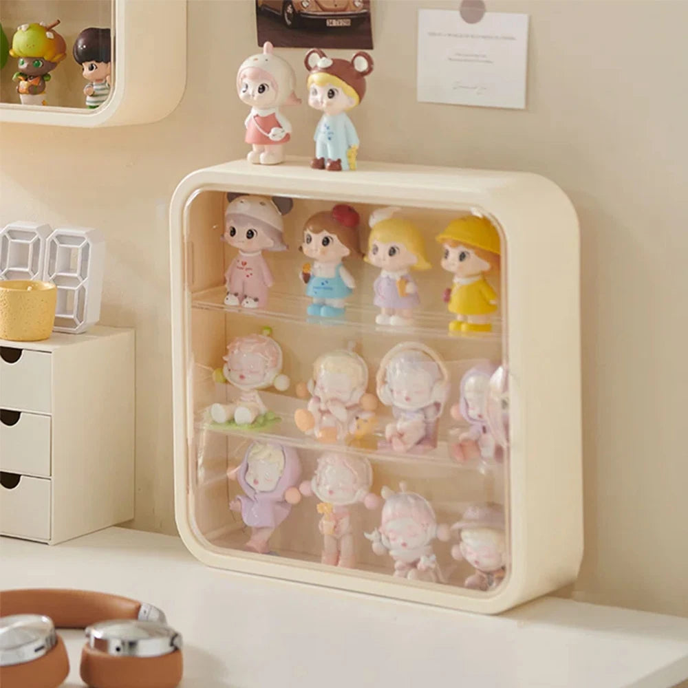 Clear Display Case for Figures Wall Mounted Doll Storage Box 3 Layer Organizer Cabinet