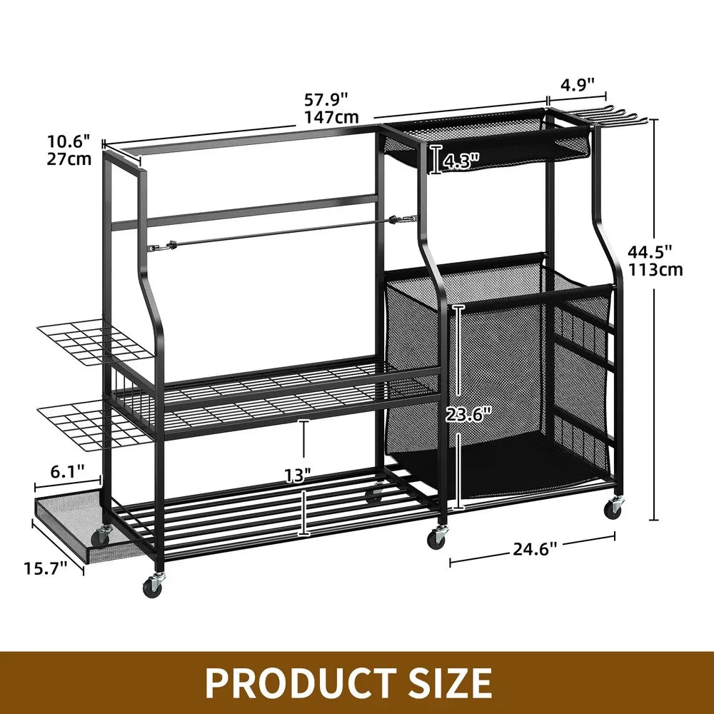 3 Golf Bag Stand Holder Organizer with Wheels for Garage Sports Accessories Rack