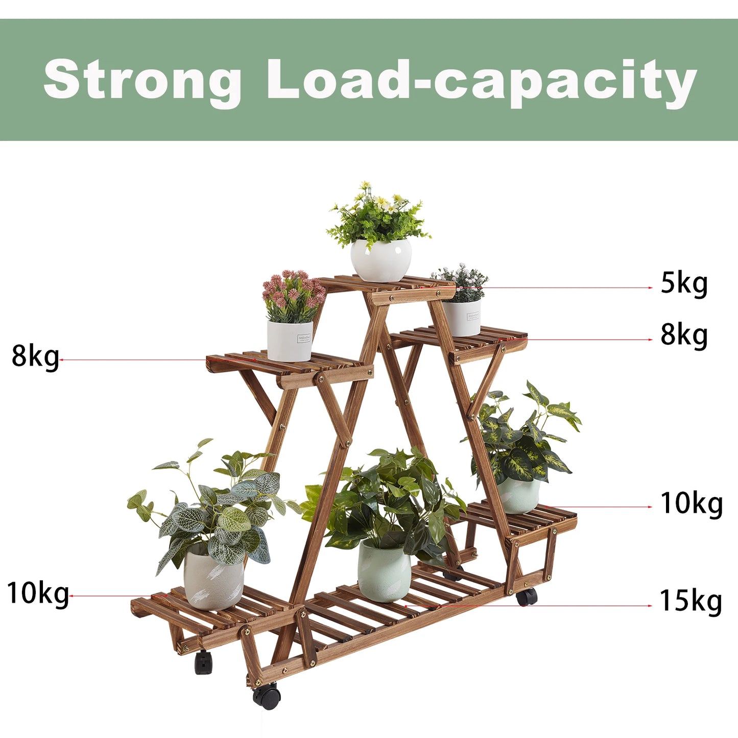 Movable Wood Plant Stand Triangular Shelf Flower Pot Storage Holder Garden Display Shelving Rack Outdoor Indoor 6 Tier